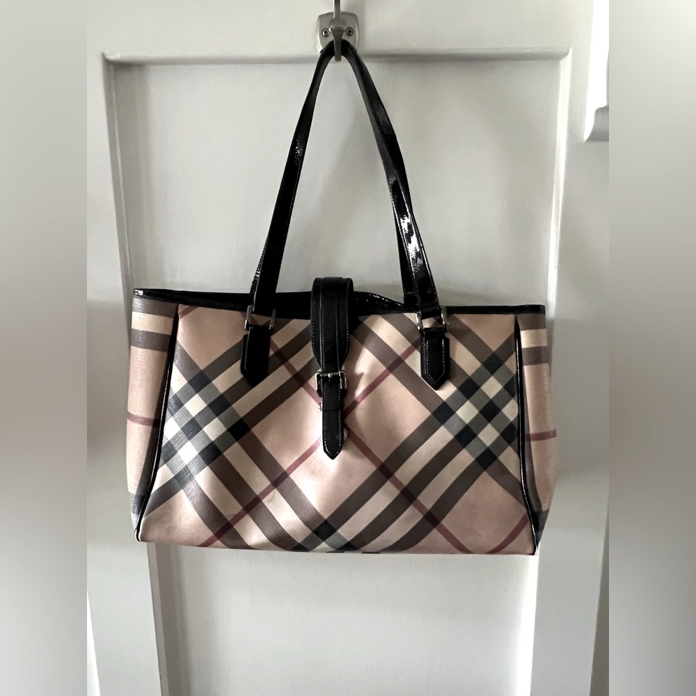 Burberry Checkered Tote Bag - Black and Tan